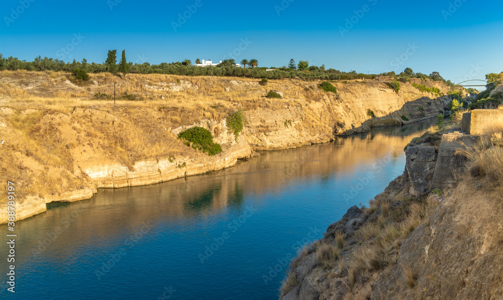 The stunning Corinth Canal connecting the Gulf of Corinth in the Ionian Sea with the Saronic Gulf in the Aegean Sea.