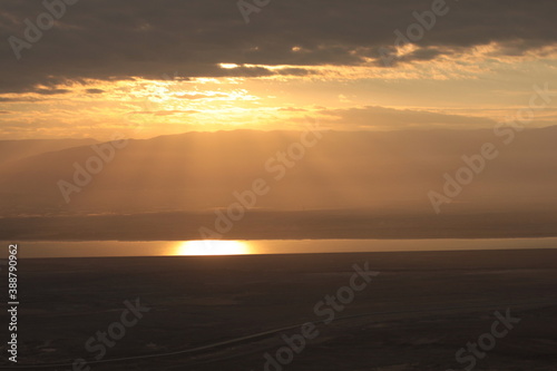 Sunrise hike to the old ruins of the archeological site of Masada in Israel, Middle East