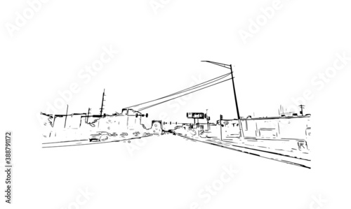 Building view with landmark of Carolina is a municipality located on the northeast coast of Puerto Rico. Hand drawn sketch illustration in vector.