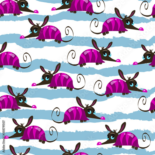 Valokuvatapetti battleship, rats , cute animals, vector seamless pattern with waves isolated on white background