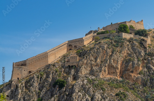 Ruins of the Palamidi fortress, Acronauplia, Nafplio, Peloponnese, Greece. It was the capital of the First Hellenic Republic and of the Kingdom of Greece