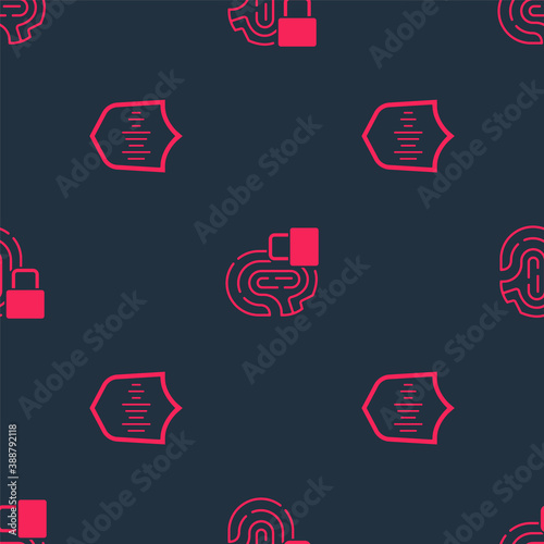 Set Shield voice recognition and Fingerprint with lock on seamless pattern. Vector.