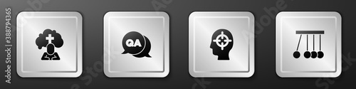 Set Man graves funeral sorrow, Question and Answer, Finding problem and Pendulum icon. Silver square button. Vector.