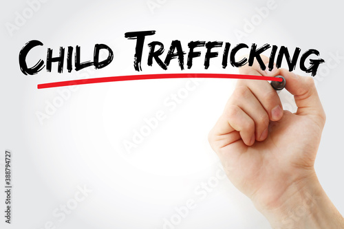 Child Trafficking text with marker