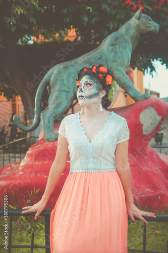 woman made up of catrina mexican cultural tradition