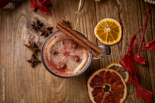 Mulled wine with red wine  orange and spices 