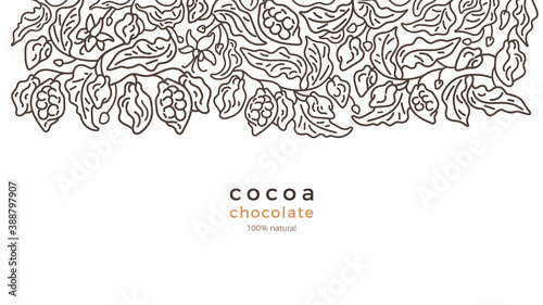 Cacao plantation. Art line border Vector abstract