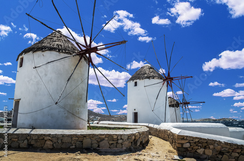Mykonos, Cyclades Islands, Greece. Famous windmills during a clear and bright summer day.