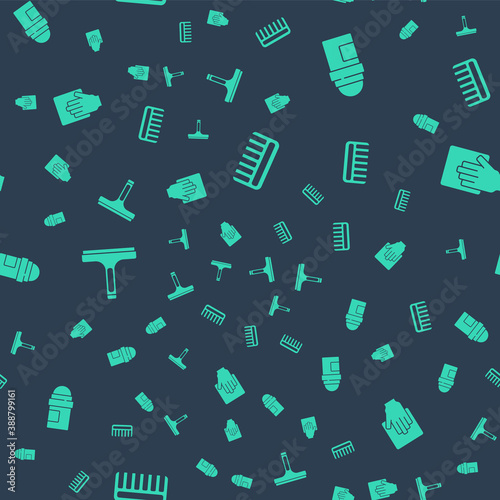 Set Hairbrush, Antiperspirant deodorant roll, Rubber cleaner and Cleaning service on seamless pattern. Vector.