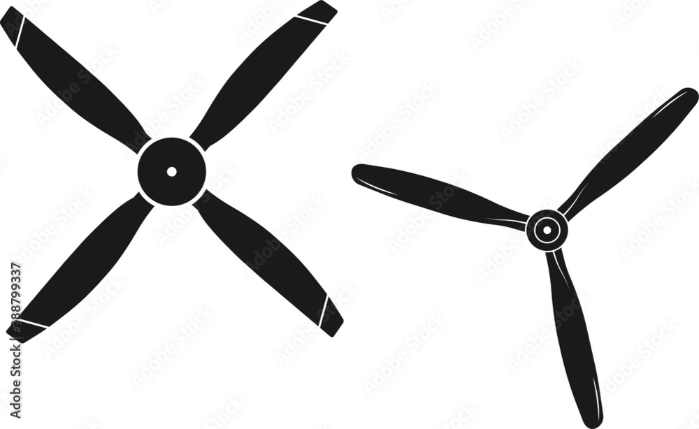 Aircraft propeller, Aircraft propeller Symbol, Aircraft propeller  illustration, Aircraft propeller silhouettes isolated on white background.  Aircraft propeller Clip Art, Vintage aircraft propeller. Stock Vector |  Adobe Stock