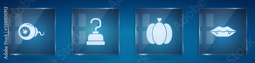 Set Eye, Pirate hook, Pumpkin and Vampire teeth. Square glass panels. Vector.