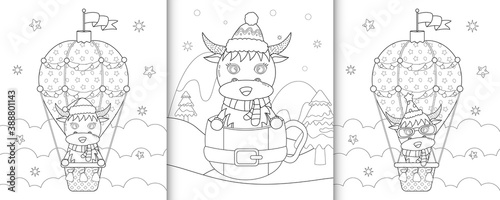coloring book with cute buffalo christmas characters