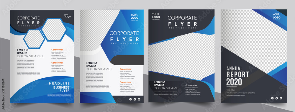 Brochure design, cover modern layout, annual report, poster, flyer in A4 with blue triangles	 - obrazy, fototapety, plakaty 