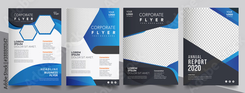 Brochure design, cover modern layout, annual report, poster, flyer in A4 with blue triangles 