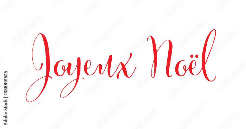 “Joyeux Noël“ Handwritten in Red on a White Background