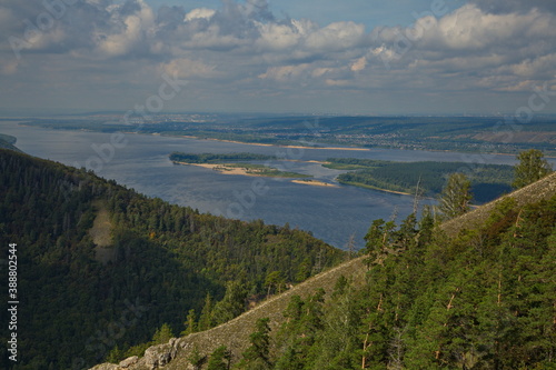 View of the Volga river from the top of Strelnaya mountain, Samara region of Russia.