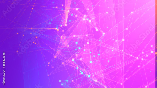 Abstract purple pink polygon tech network with connect technology background. Abstract dots and lines texture background. 3d rendering. © Papapig