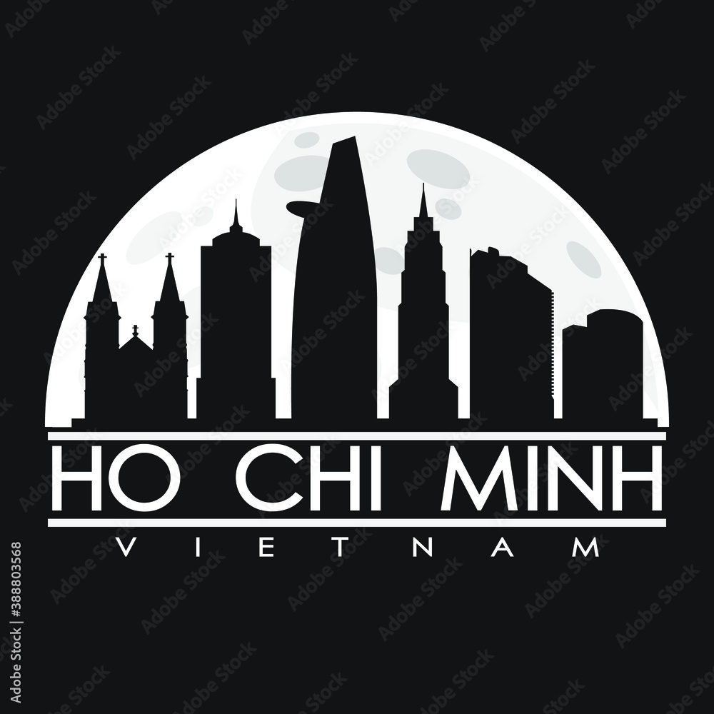 Ho Chi Minh Full Moon Night Skyline Silhouette Design City Vector Art Logo.