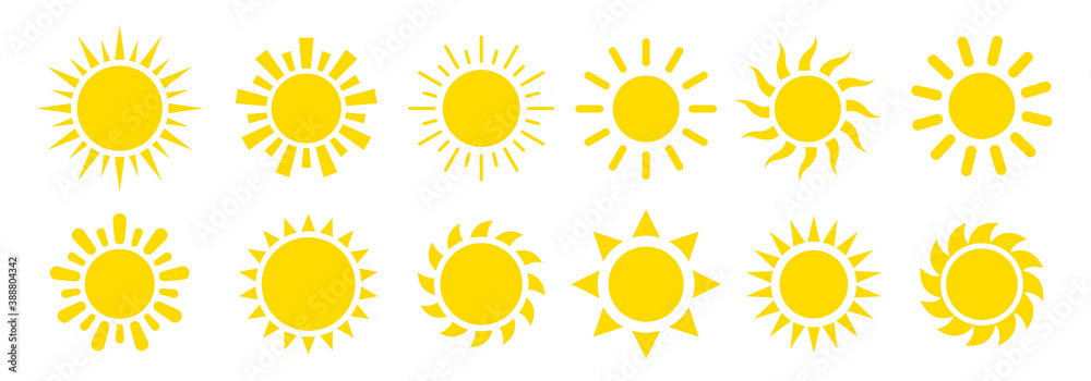 Fototapeta Yellow sun icon vector set