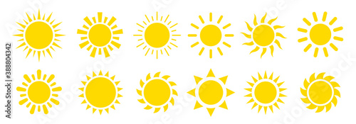 Yellow sun icon vector set