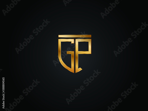 GP shield shape Gold Color logo Design