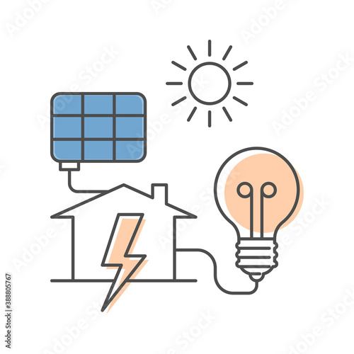 House with solar panel. Renewable energy sources concept. Flat style illustration. 
