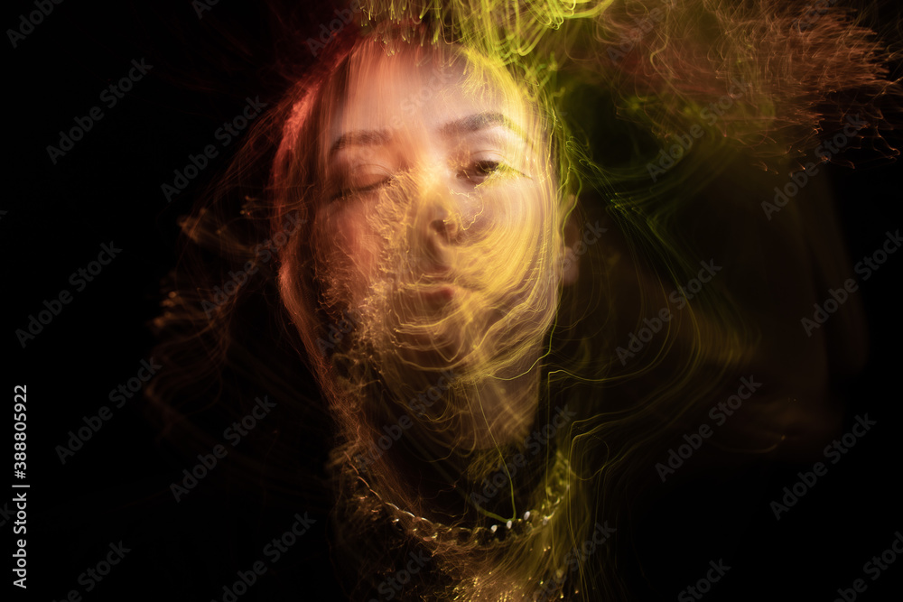 Portrait in the style of light painting. Long exposure photo