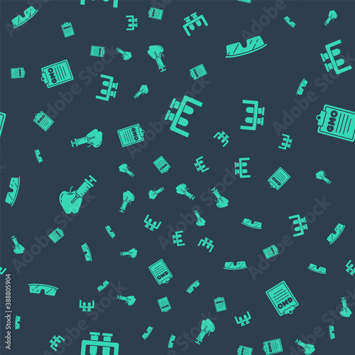 Set Test tube and flask, Laboratory glasses, Genetically modified apple and GMO on seamless pattern. Vector.