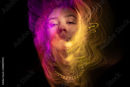 Portrait in the style of light painting. Long exposure photo
