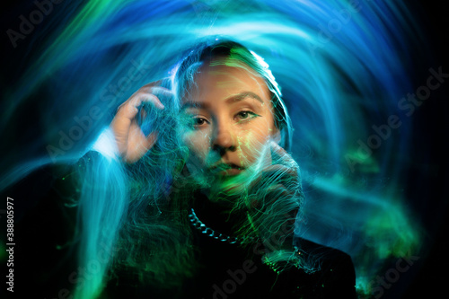 Portrait in the style of light painting. Long exposure photo photo