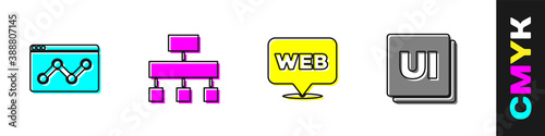 Set Website statistic, Site map, and graphic design and UI or UX icon. Vector.
