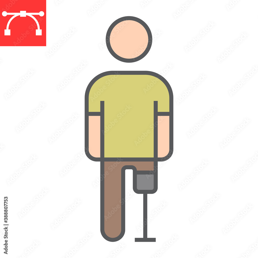 Man with leg prosthesis color line icon, disability and artifical ...