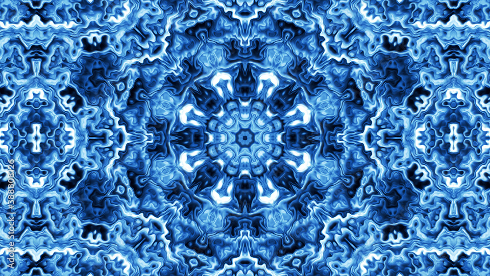 Fairy winter kaleidoscope pattern background with concentric blue glacier gradient elements Fairy winter kaleidoscope pattern background with concentric blue glacier gradient elements