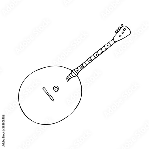 Beautiful hand-drawn black vector illustration of one toy domra isolated on a white background for coloring book for children. stringed musical instrument