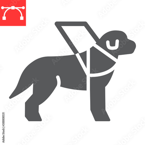 Guide dog glyph icon, disability and labrador, service dog sign vector graphics, editable stroke solid icon, eps 10.