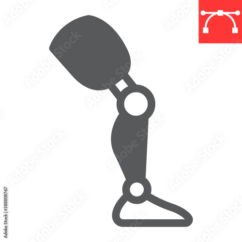 Prosthesis leg glyph icon, disability and artificial, prosthetic leg sign vector graphics, editable stroke solid icon, eps 10.
