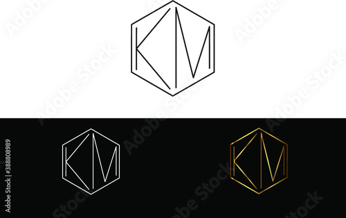 KM hexagon Shape minimalist  logo Design