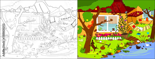 Cozy house series. Vector illustrations for coloring book.