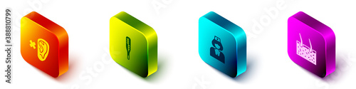 Set Isometric Deaf, Medical thermometer, Nurse and Hair covering skin icon. Vector.