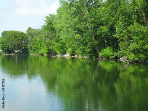 View of the lake with the reflection of trees in it