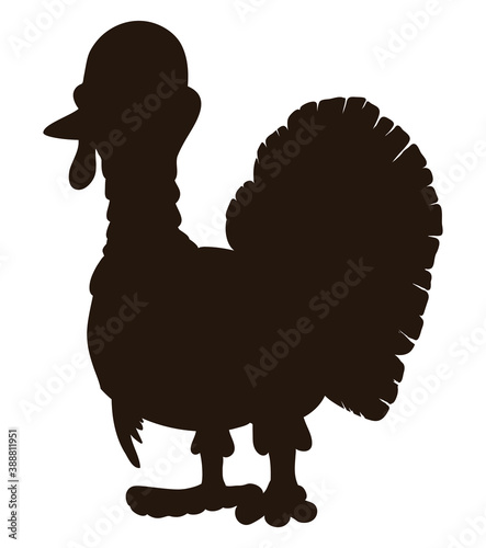 Isolated Dark Silhouette of Domestic Turkey, Vector Illustration