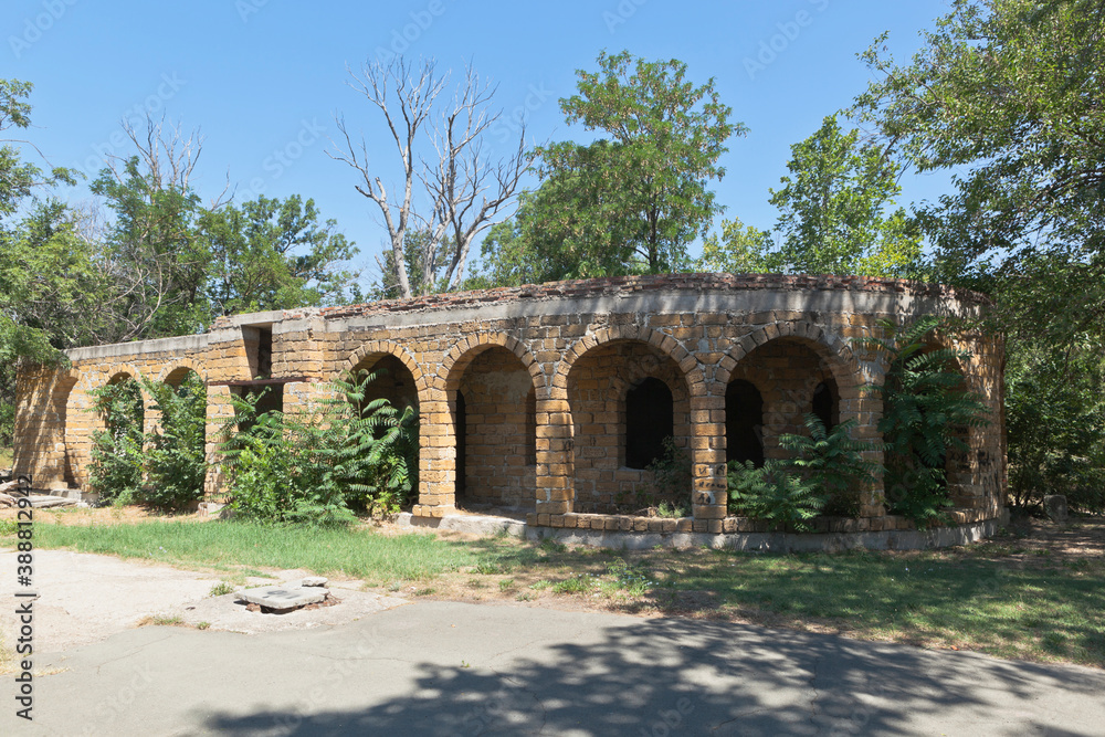 Collapsing building on the territory of the former mud baths in the city of Saki, Crimea