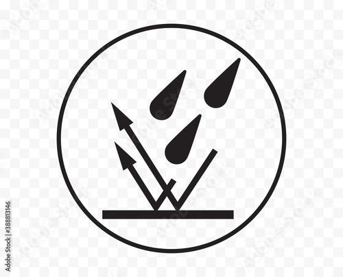 Waterproof icon, water and rain liquid resistant fabric logo, vector. Waterproof drop and impermeable wet protection symbol