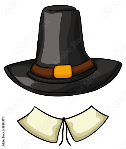 Traditional Pilgrim's Costume with Hat and Collar, Vector Illustration