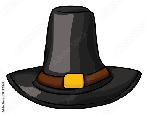 Fotografie, Obraz Traditional Pilgrim Hat with Band and Buckle in Cartoon Style, Vector Illustrati