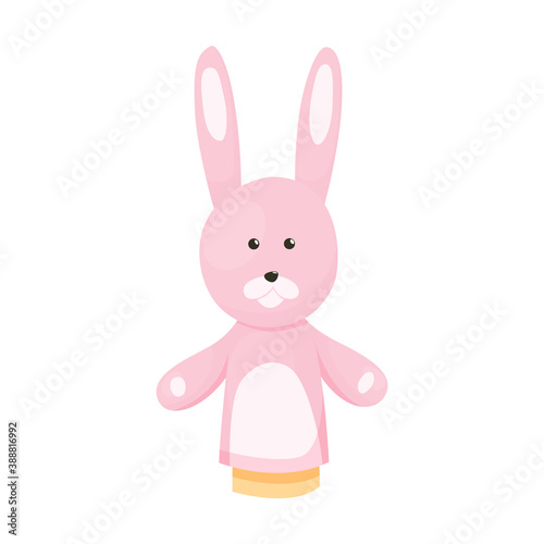 Hand or finger puppets play doll rabbit. Cartoon color toy for children theater, kids games. Vector cute and funny animal character, isolated bunny icon on white background