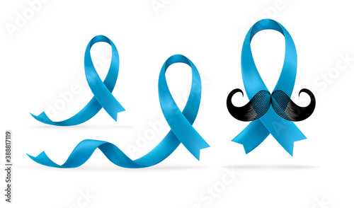 Prostate cancer awareness day light blye silk ribbons vector set isolated in white background photo