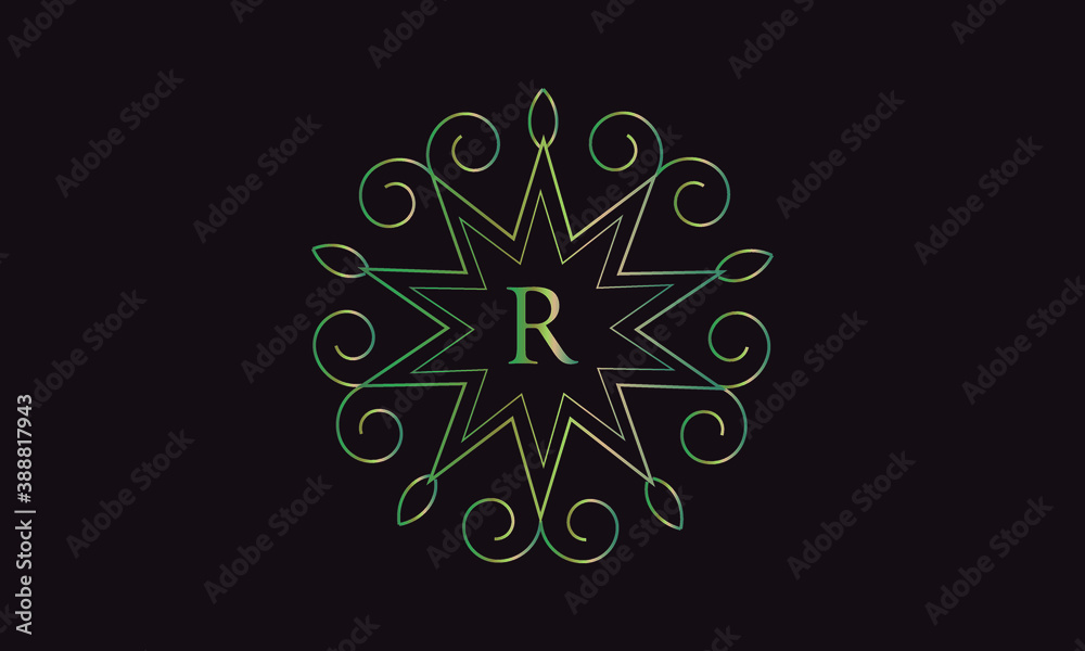 Exquisite vector monogram for design template. Elegant element for logo design, letter R. Business sign, invitation, label, restaurant Exquisite vector monogram for design template. Elegant element for logo design, letter R. Business sign, invitation, label, restaurant