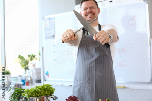 Foto Blogger Chef Whetting Metal Knife Photography