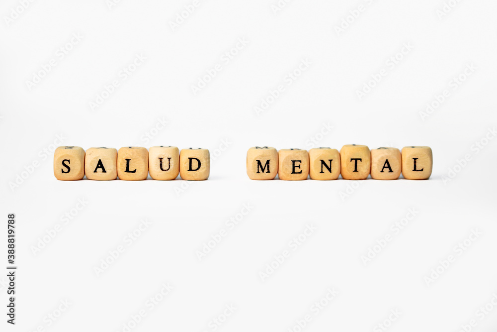 The word mental health in wooden cube letters on white background isolated white background The word mental health in wooden cube letters on white background isolated white background